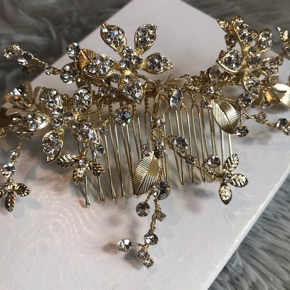 David’s bridal crystal floral spray hair comb gold - Picture 2 of 5